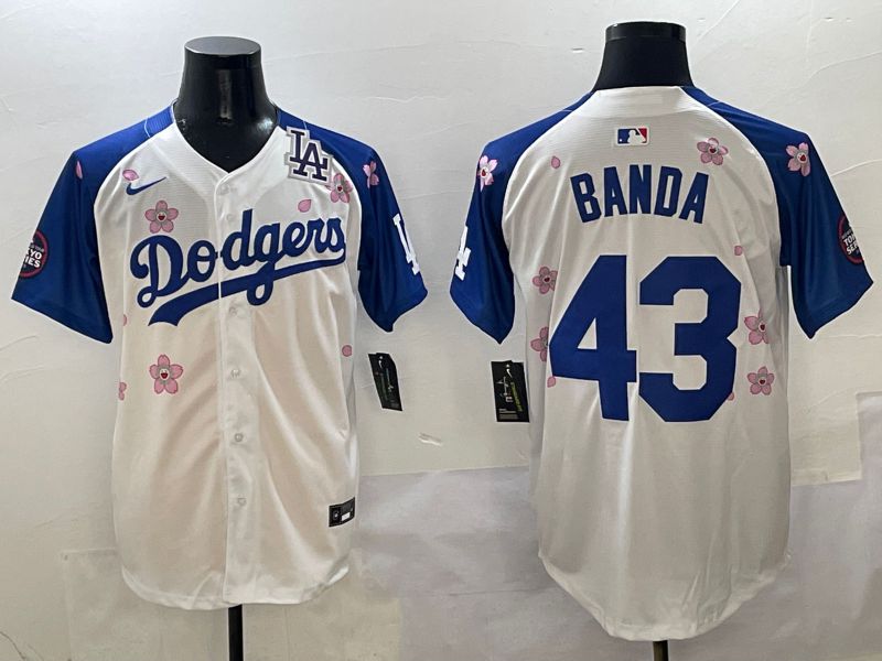 Men Los Angeles Dodgers #43 Banda White Blue Sakura Edition 2025 Nike MLB Jersey style 8
